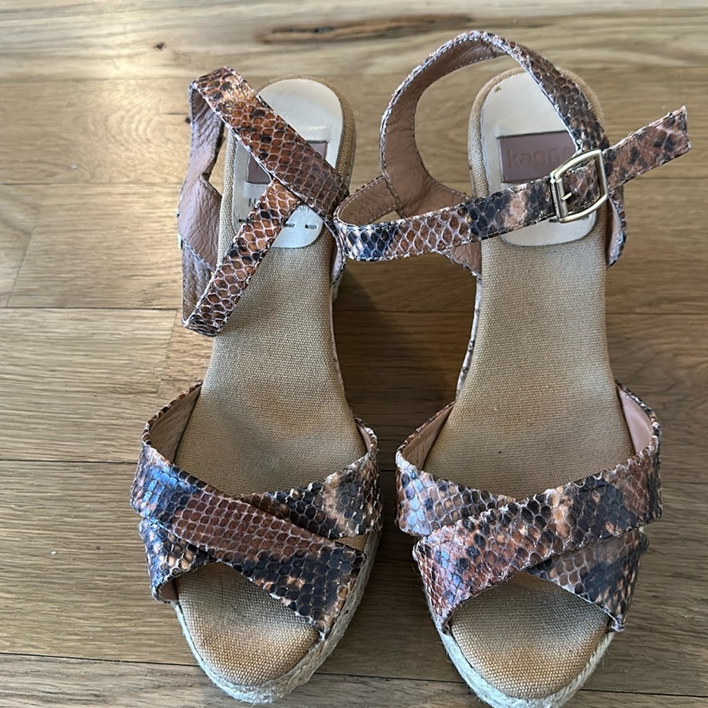 Kanna brown snake skin wedge sandals